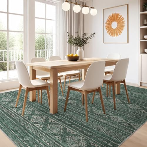 Nakagishi Area Rugs 9x12 Living Room: Washable Boho Large Neutral Modern Soft Farmhouse Green Rug Stain Resistant