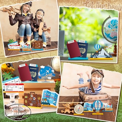 Marsui 12 Pcs Travel Wooden Centerpieces, Adventure Party Decor