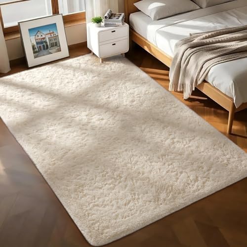 Ophanie 7x10 Area Rugs for Living Room,Upgrade Non-Slip Fluffy Soft Large Shag Bedroom Carpet,Ivory Big Indoor Thick