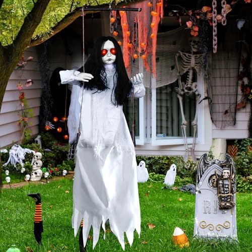 Scary Halloween Decorations Outdoor, 47-Inch Hanging Swinging Doll Girl