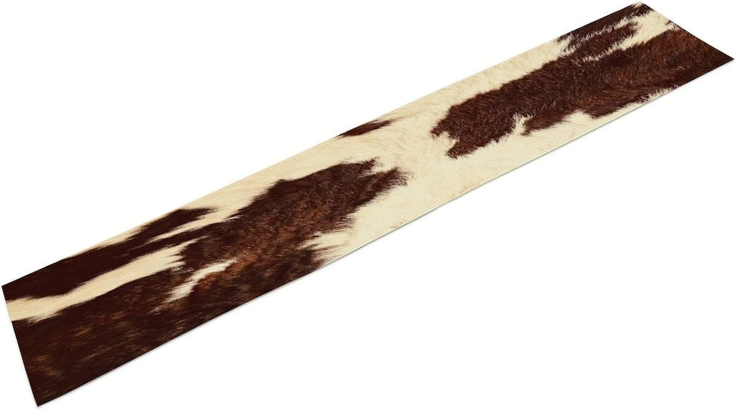 Brown Cow Print Faux Linen Rustic Table Runner, 13x90 Inch