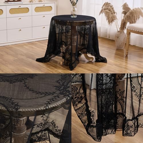 Black Lace Tablecloth Vintage Table Cloth (Black, 55”x55”, Square)