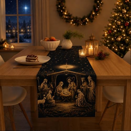 Christmas Decorations - Holy Night Nativity Table Runner