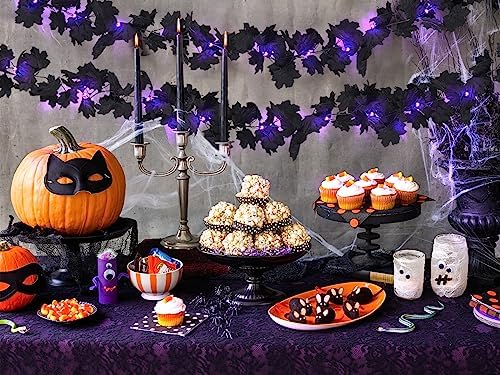 RECUTMS Black Halloween Maple Leaf Garland with Purple Light,2Pc Fall Decor