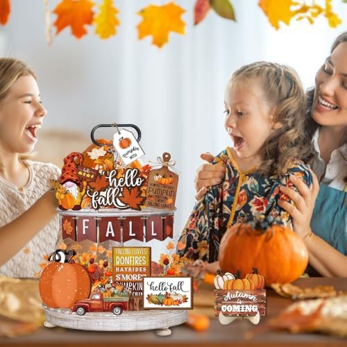Quimoy 19 Pcs Fall Tiered Tray Decor