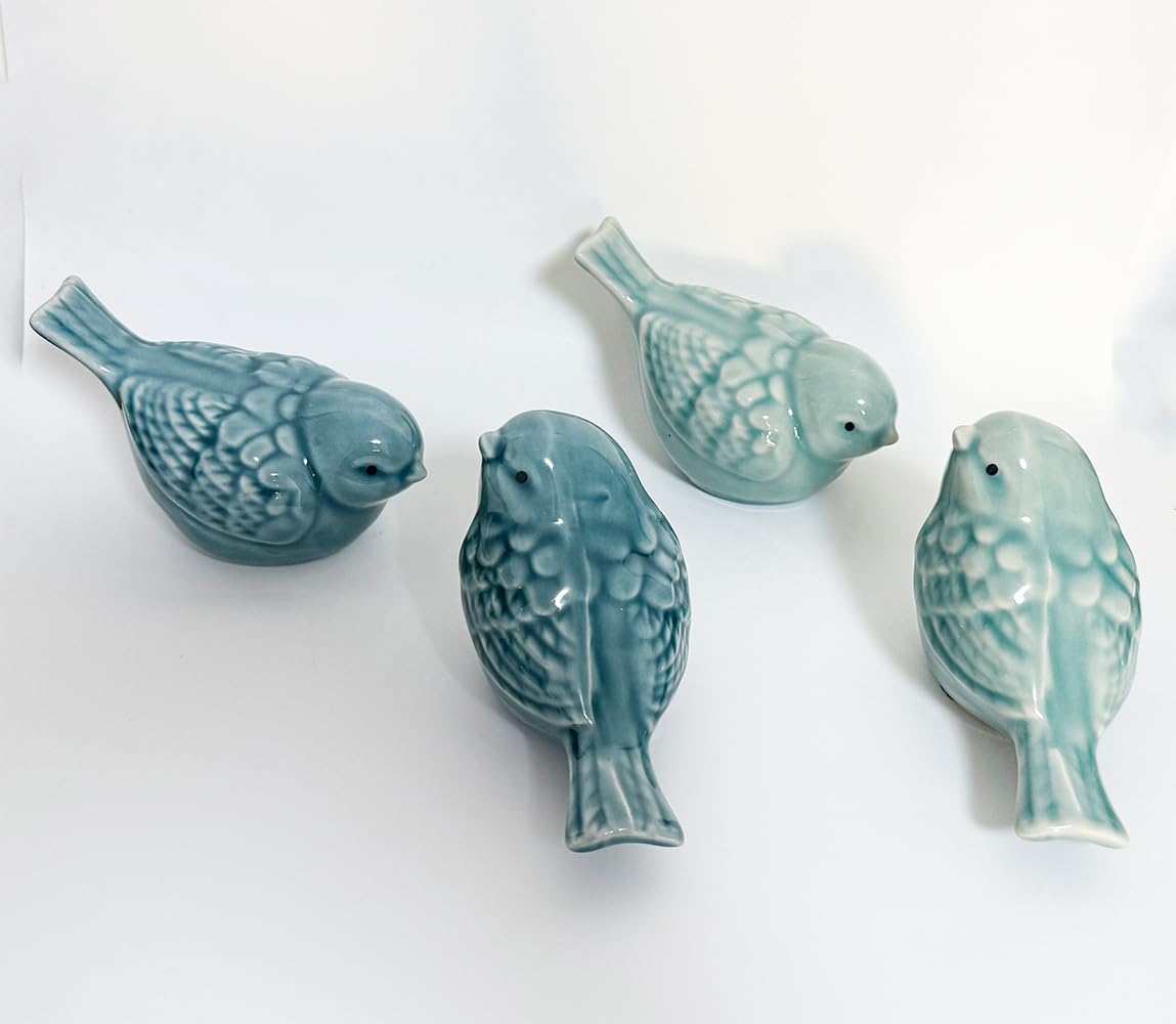 Pair of Ceramic Bird Figurines / Blue