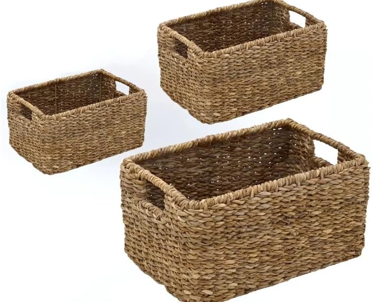 Seagrass Woven Storage Baskets Woven Rectangular Organizer Set / Natural / Set of 3