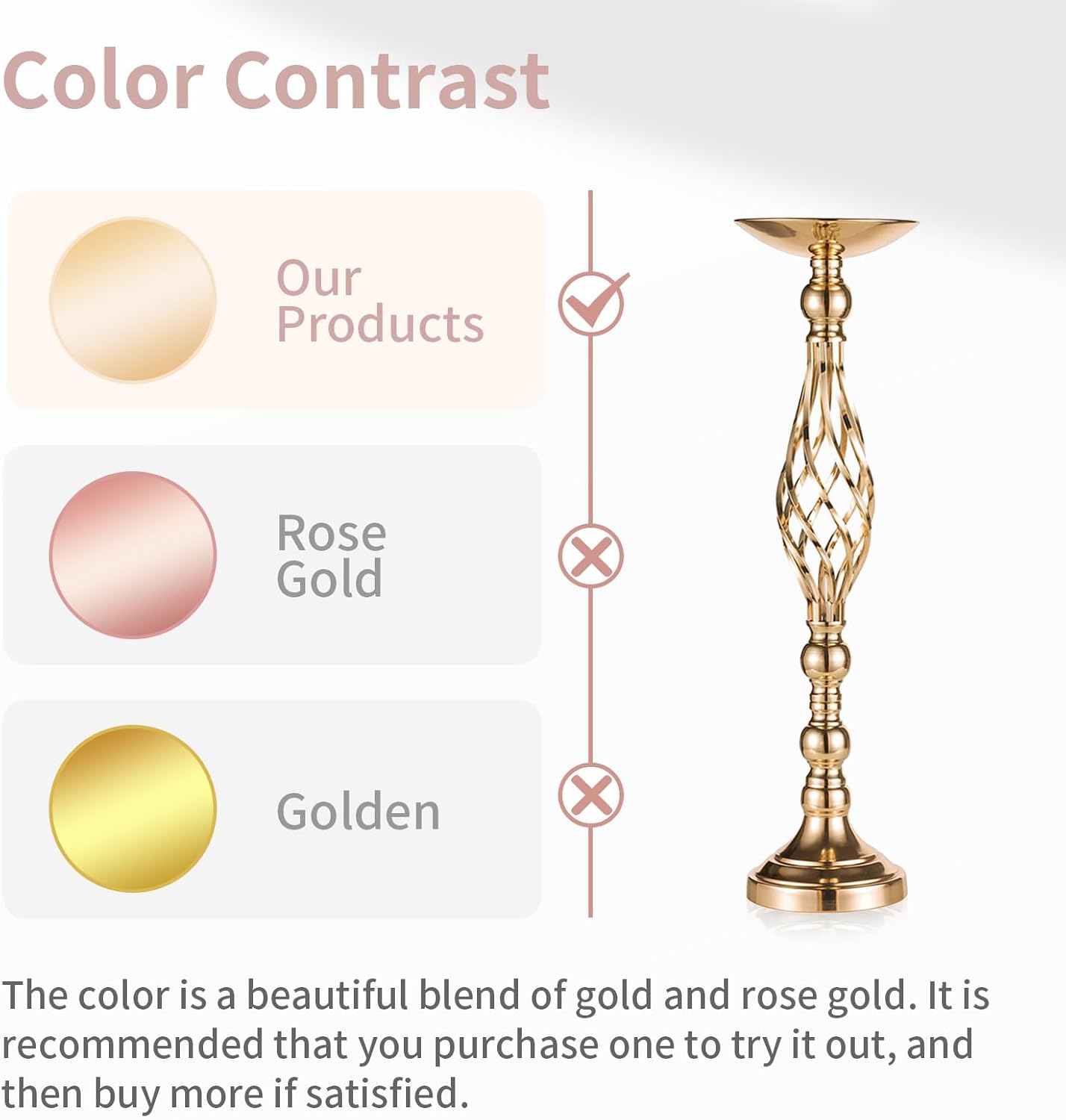 NUPTIO Gold Centerpiece Stand for Table, Twist Style, 22.8" Tall, 10 Pcs | Versatile Flower Arrangement, Candle Holder