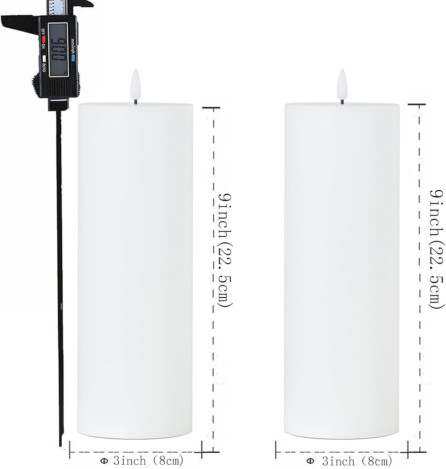 volnyus White Flameless Candles Set of 2 (3x9 inch) Flickering LED Wax Candles Battery Operated with Remote Control