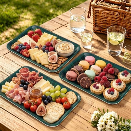 JarThenaAMCS 3Pcs Green Blue Tartan Plaid Serving Trays Vintage Plaid Reusable Serving Dishes Melamine Platter for Christmas Birthday Baby Shower Party Sharing Food Supplies