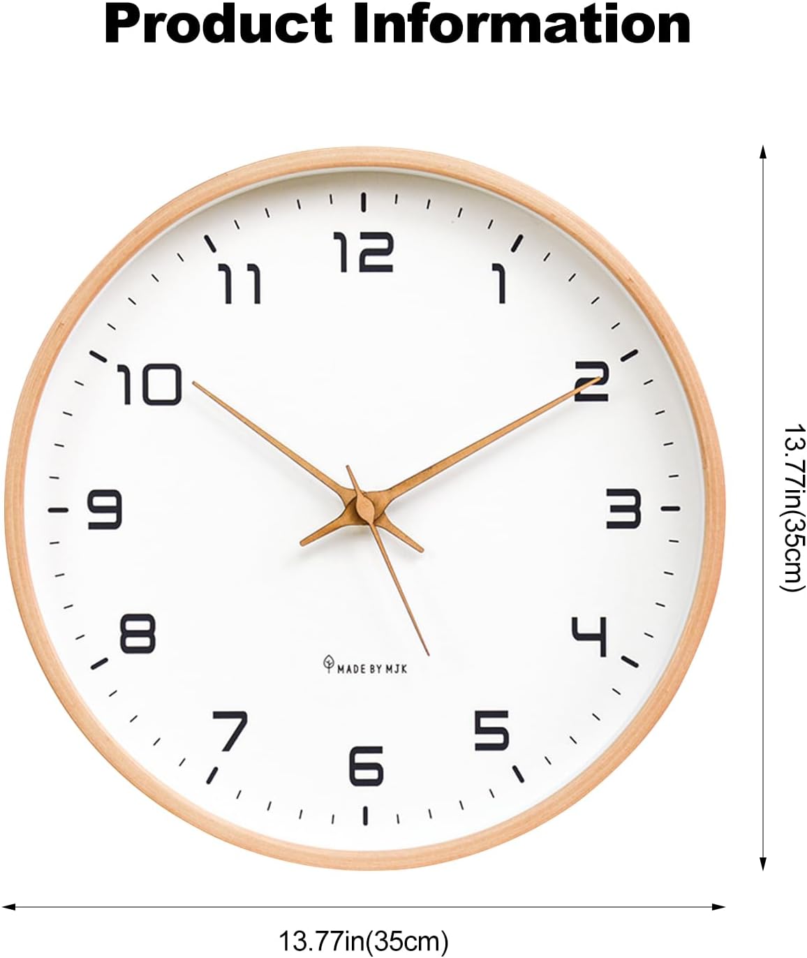 Ergocar Wall Clock, Modern Silent No Ticking Round Wooden Wall Clock Battery Powered Decorate Bedroom, Living Room