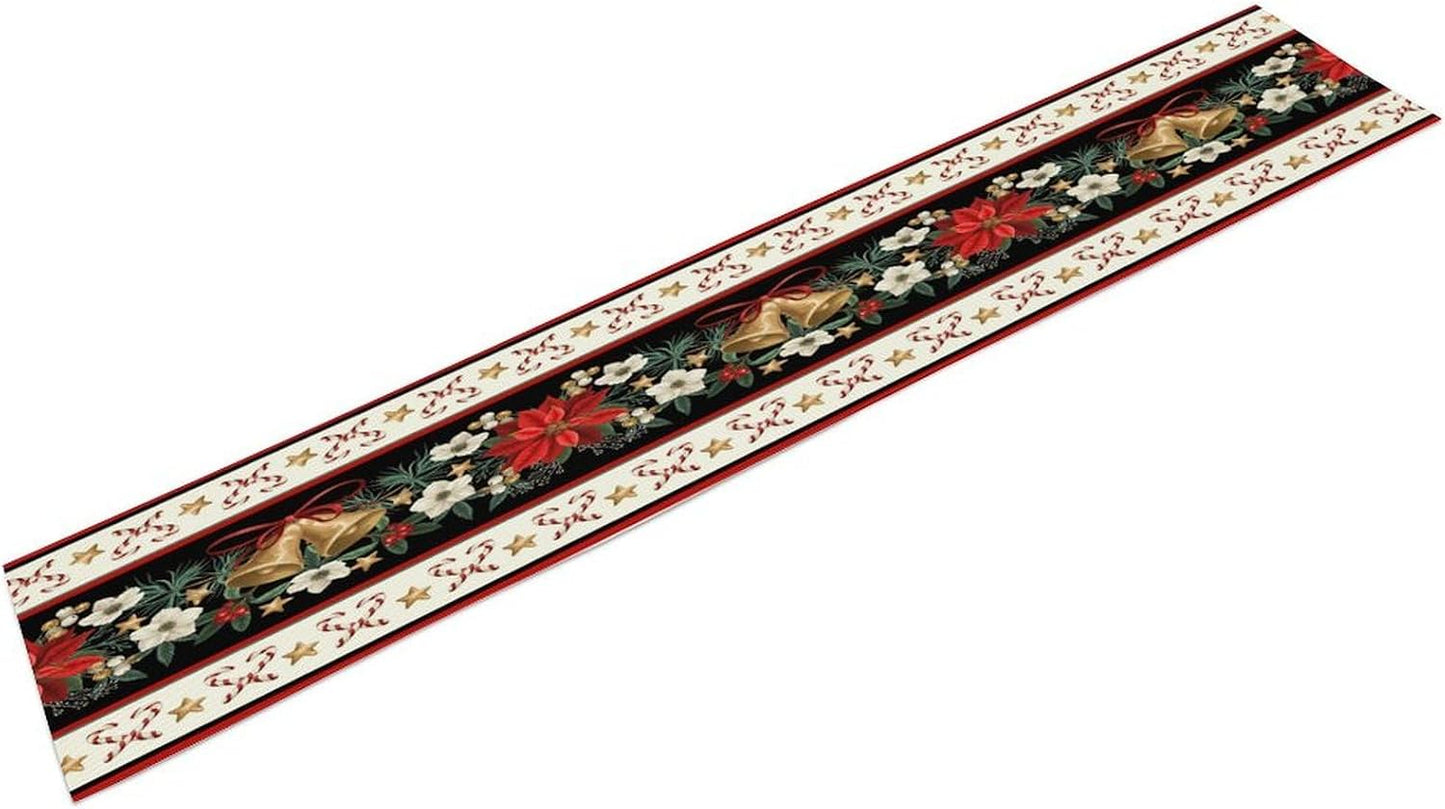 Christmas Linen Table Runner, Red and Black Buffalo Plaid Winter Xmas Holiday Farmhouse Style Patterns Printed Linen