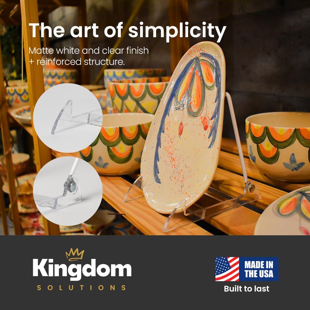 KINGDOM SOLUTIONS - 6.25" White Acrylic Display Stand Made in USA - 12 Pack | Holds Plates, Pictures, Photos, Books