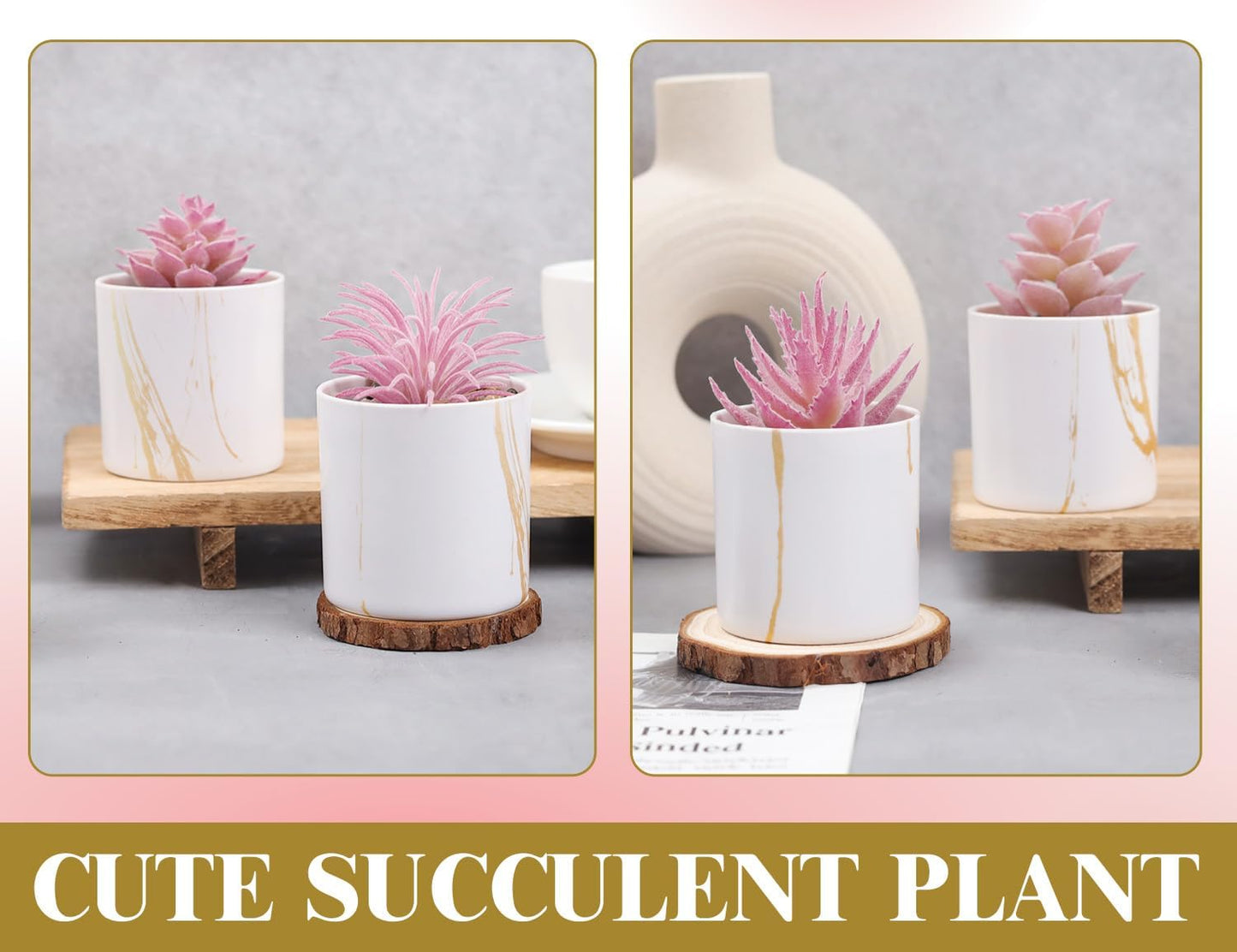 4 Packs Fake Succulents Plants Artificial Indoor / Pink / Set of 4