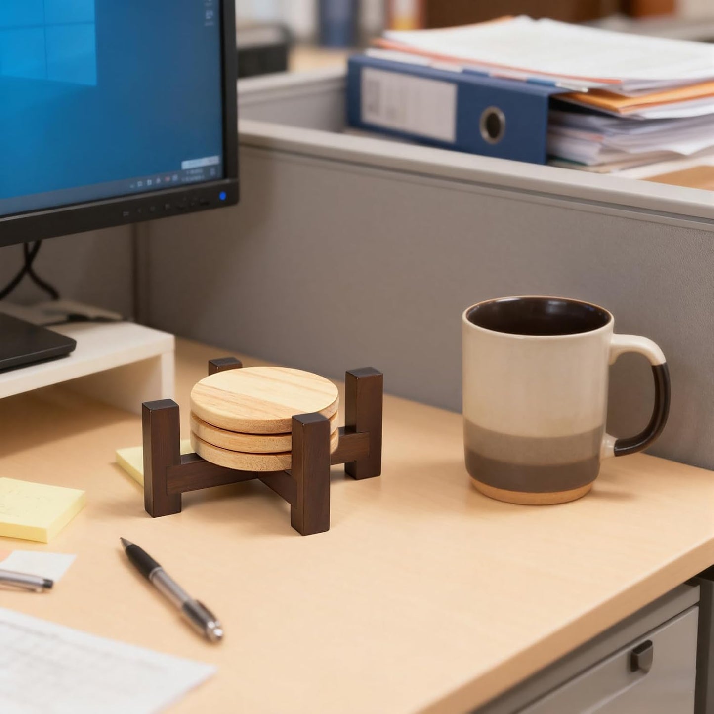 Solid Wood Coaster Holder for Round or Square 4 / Rustic Brown / 5.13 x 5.13 x 2.25 / Set of 2