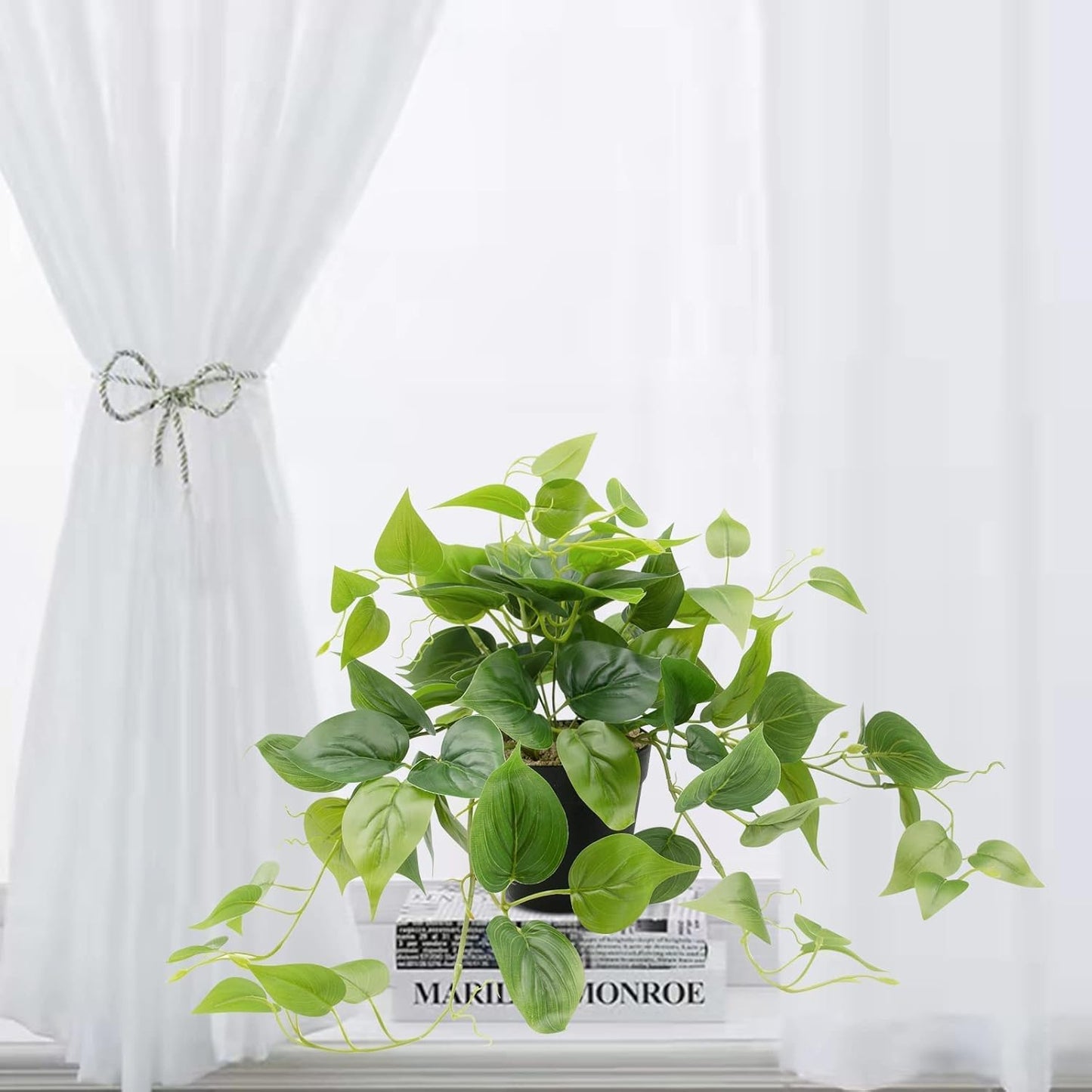 Artificial Scindapsus Aureus Fake Pothos Plants in Black Pots / 8 Inch-black Pot