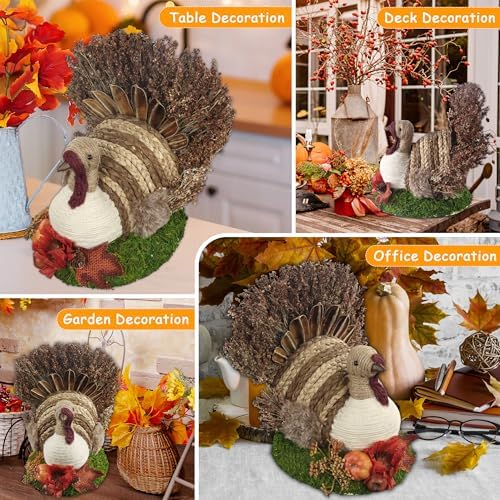 Ogrmar Thanksgiving Turkey Decorations Handmade Sisal Turkey Tabletop Decor