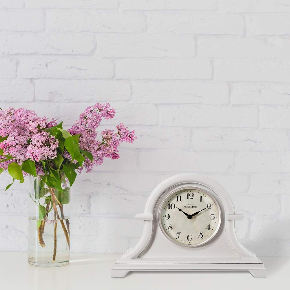 Vintage Farmhouse Mantel Clock, Napoleon Desk Clock | 13 x 10 inch, Domed Lens, Quartz Movement, ABS Plastic Case, Gray