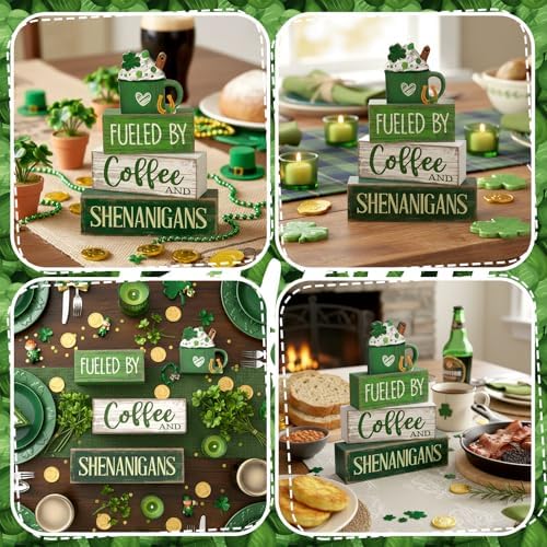Moucuny 4 Pcs Wooden Tiered Tray Decor Irish Farmhouse Table Sign Coffee