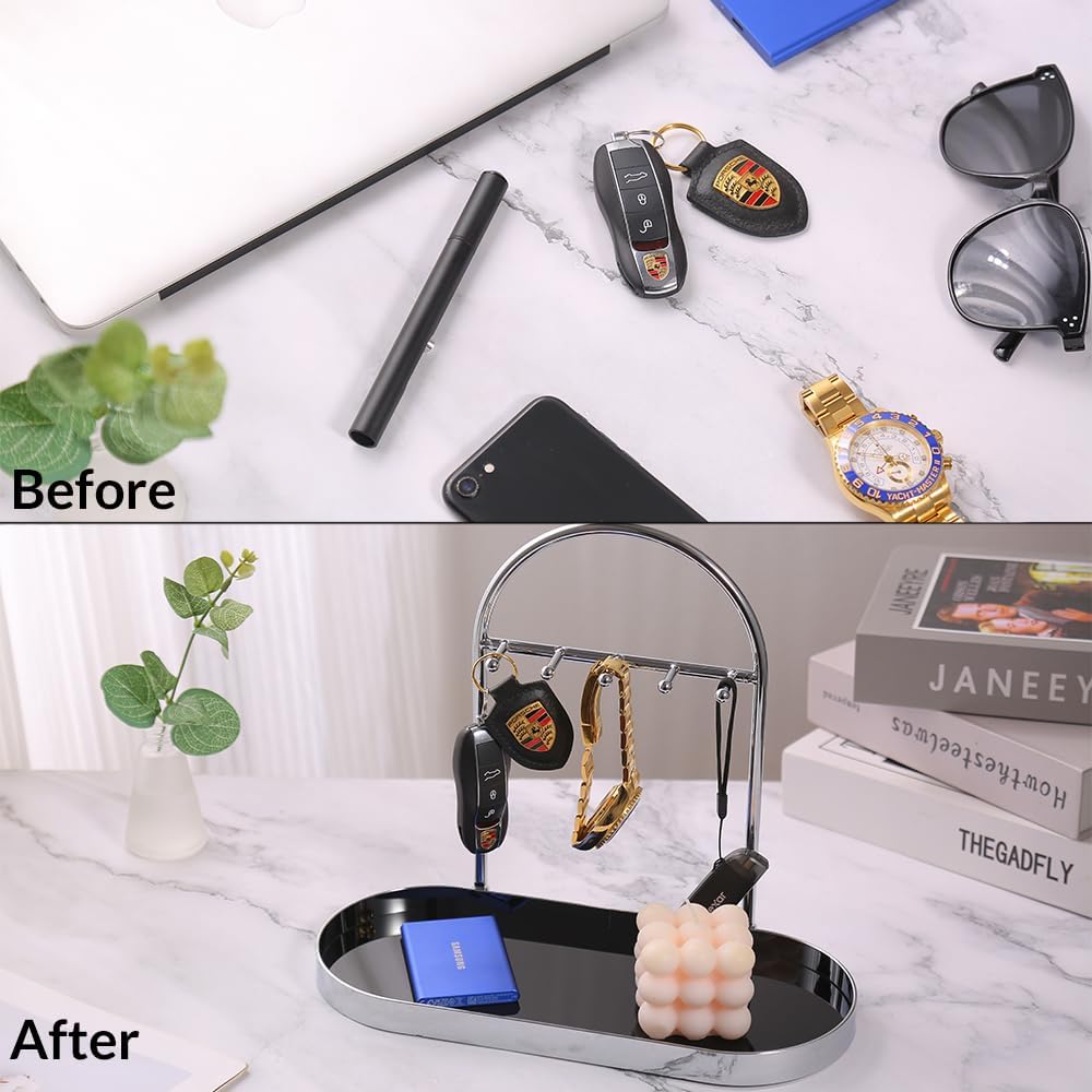 Metal Jewelry Organizer Stand & Key Holder Tray / Matt Creamy