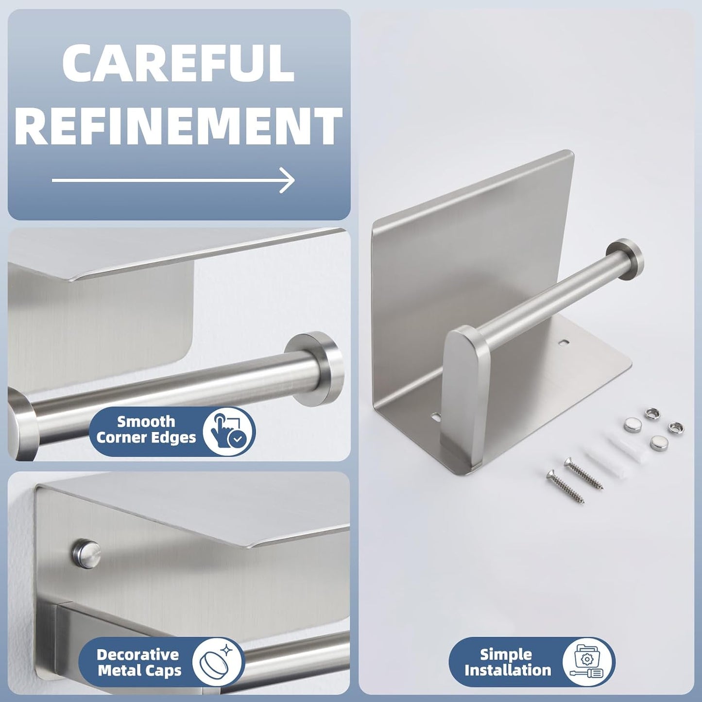 APLusee Toiler Paper Holder with Phone Shelf, Brushed Nickel, Wall Mounted | 304 Stainless Steel, Rust-resistant Tissue