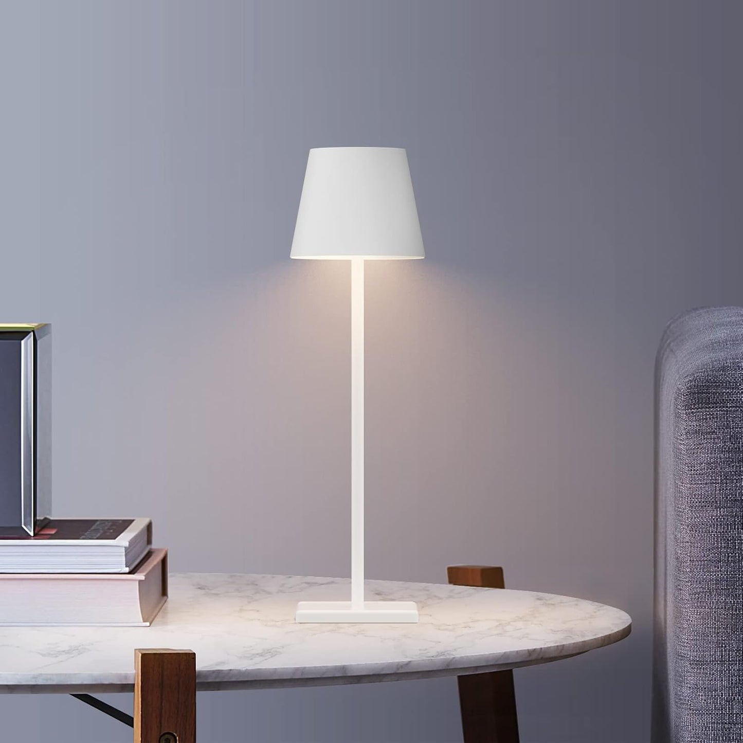 White Cordless Table Lamp, 2 Pack 5500mAh Battery Powered LED Table Light, 3 Color Temperatures Stepless Dimmable