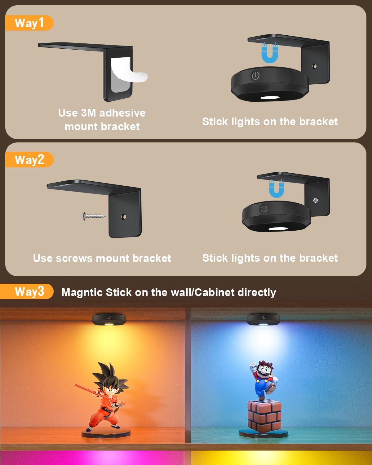 WILLED Rechargeable RGB Wall Lights for Pictures,Puck Lights with Remote | 9 RGB Colors,Dimmable with Timer,Wireless