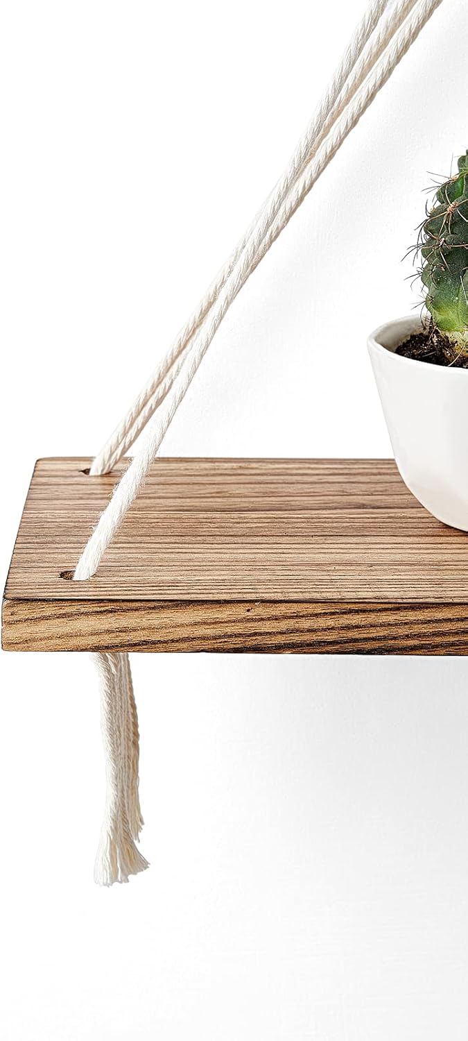 Artificial Ivy Macrame Hanging Shelves / Ivory / Set of 2