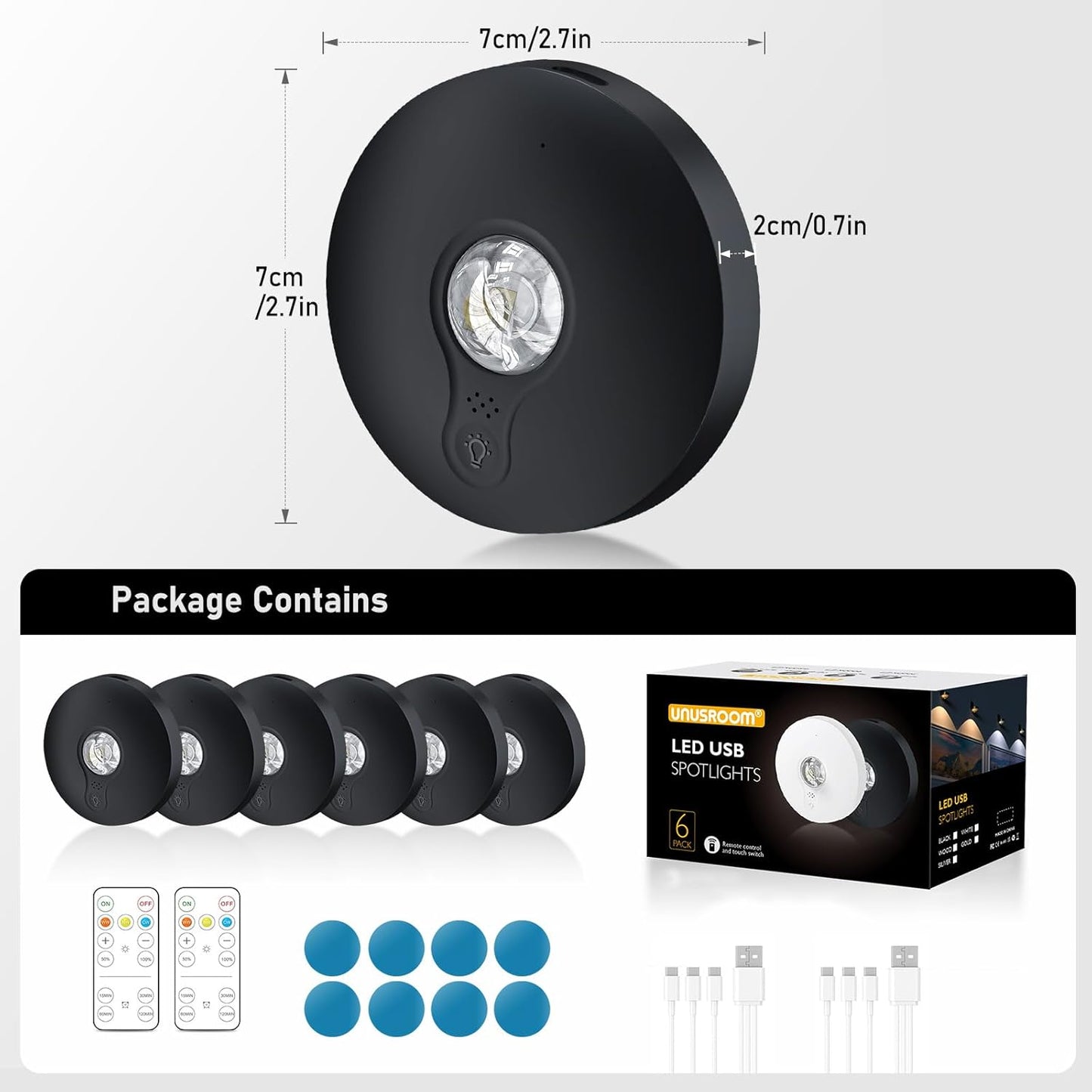 UNUSROOM Rechargeable Puck Lights with Remote Control,2000mAh High Capacity Battery Operated LED Under Cabinet