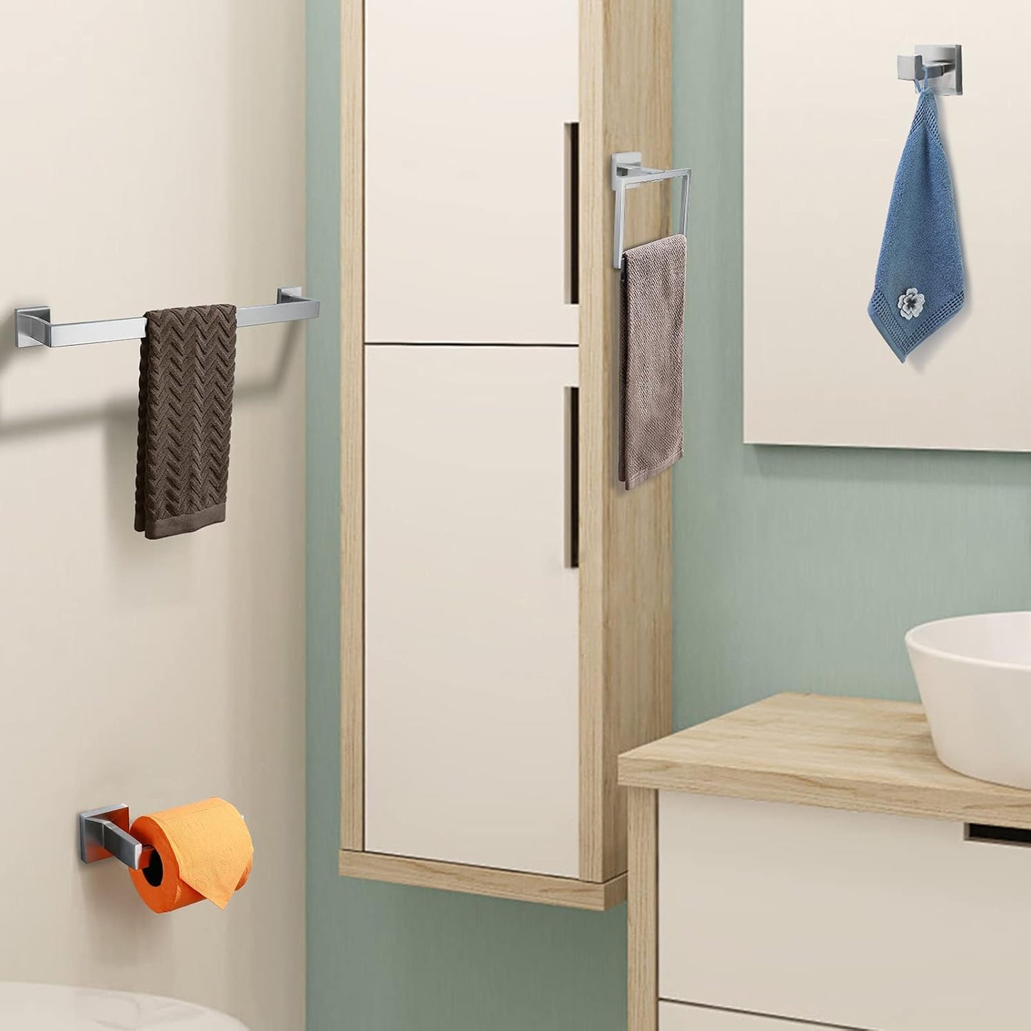 Brushed 4-Piece Bathroom Hardware Set Premium Stainless Steel Bath Towel Bar Sets Wall Mounted Square Bathroom