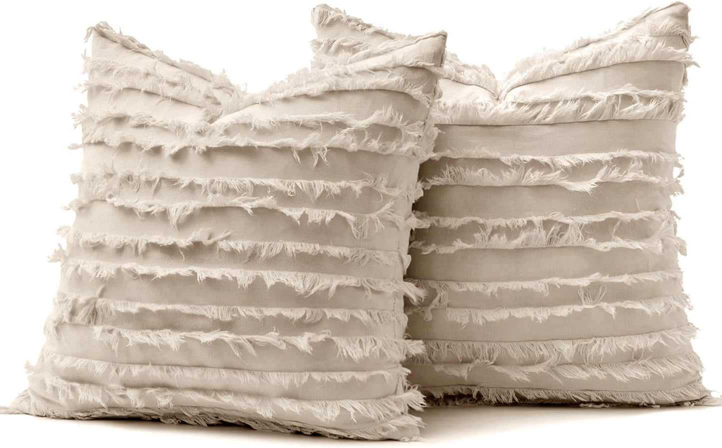Decorative Boho Throw Pillow Covers Spring Neutral Beige Linen / 18 x 18 / Natural Beige / Set of 2