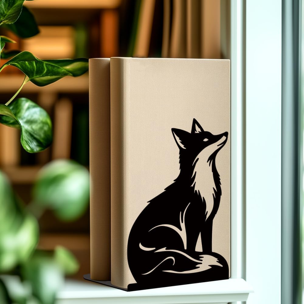 Metal Bookends / Exquisite Bookshelf Decor Book Ends for Heavy Books / Fox / Black