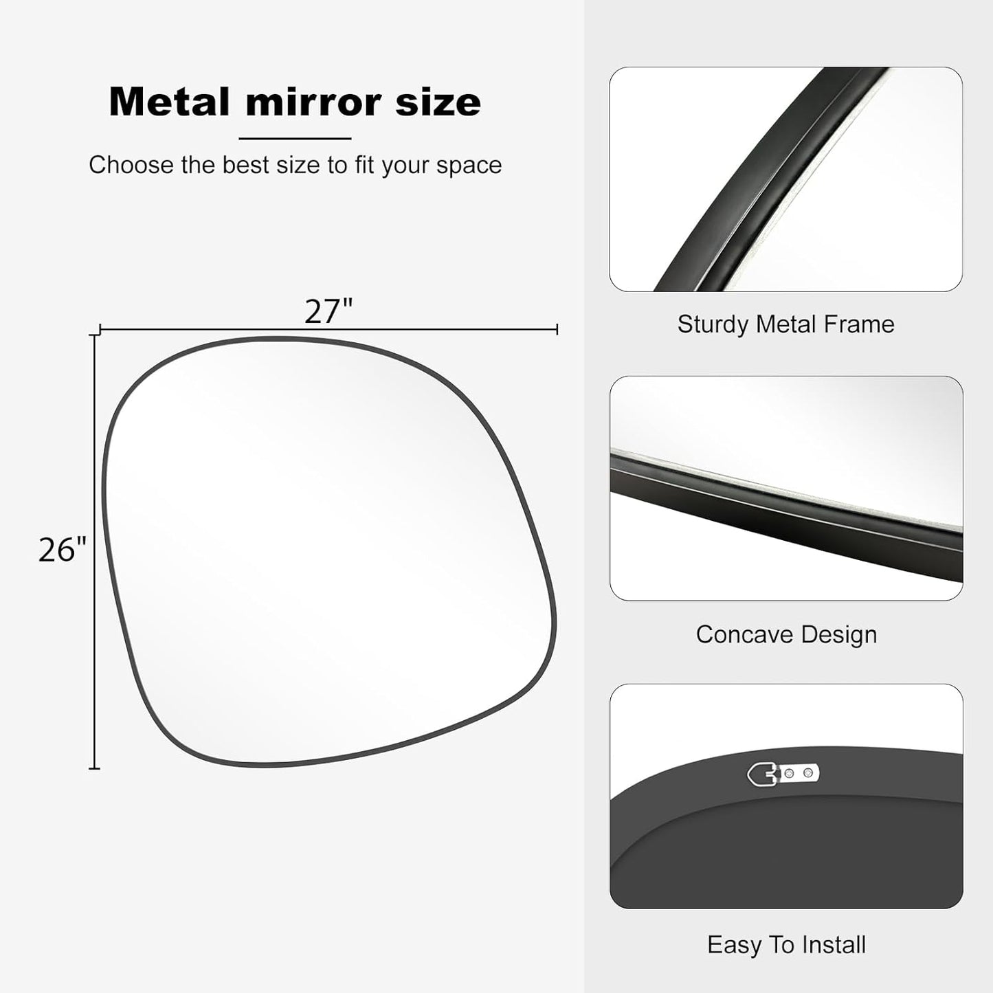 Irregular Wall Mirror / Black New / 27"L x 26"W