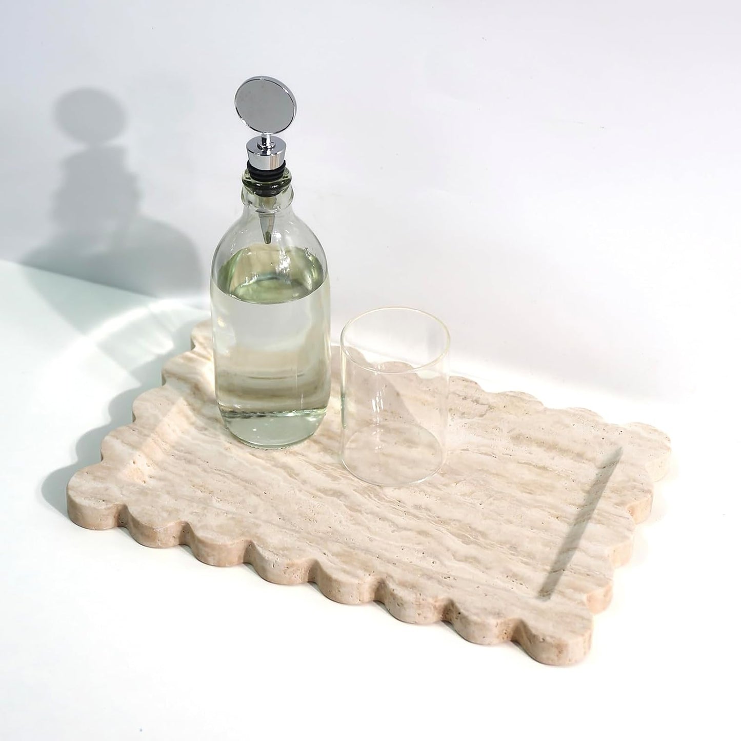 Natural 100% Marble Vanity Tray Scalloped Marble / Rectangle-beige Travertine / 11.8 x 7.4 x 0.7