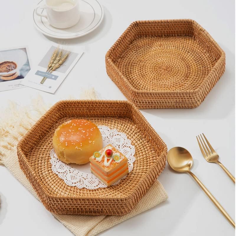 Hexagon Rattan Serving Tray / 8.7 x 8.7 x 1.8 / Natural