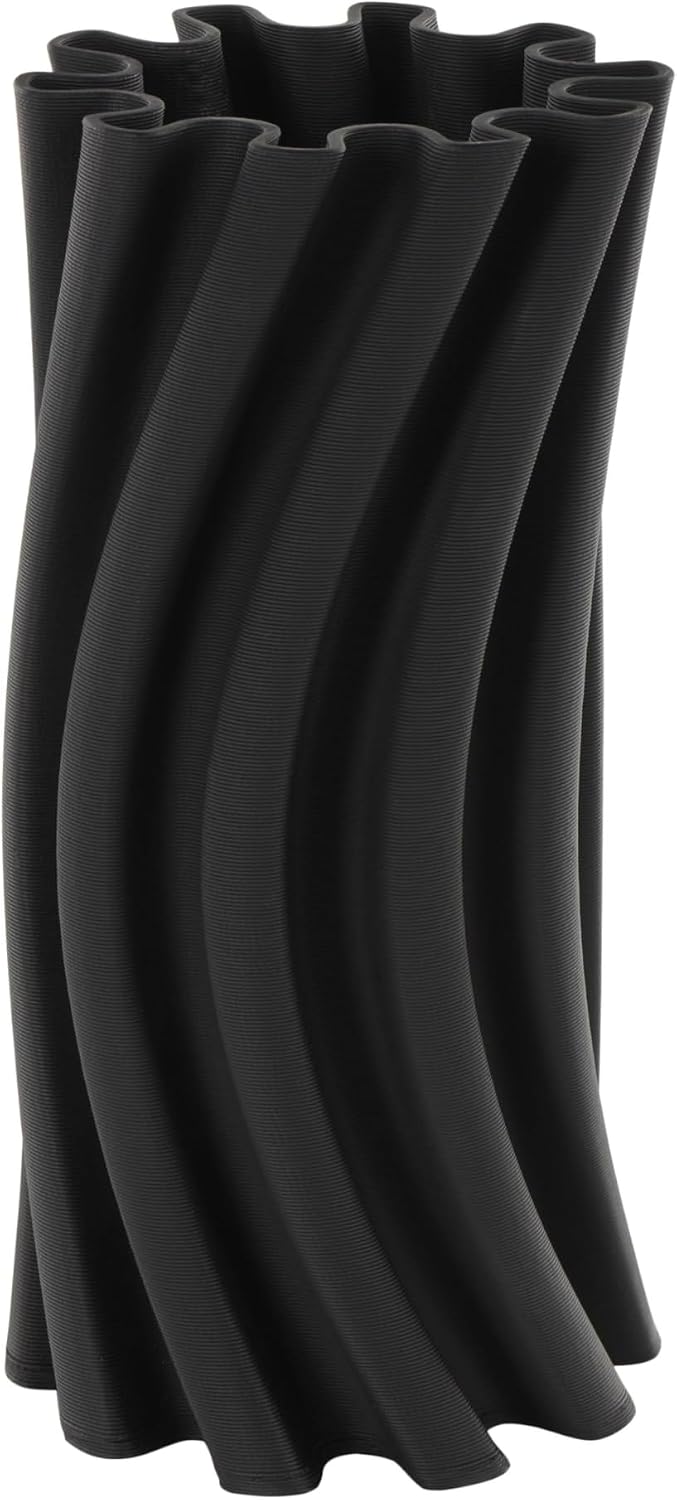 Ceramic Abstract Decorative Vase Curvy Ribbed Centerpiece Vase / Black / 5.35 x 5.25 x 11