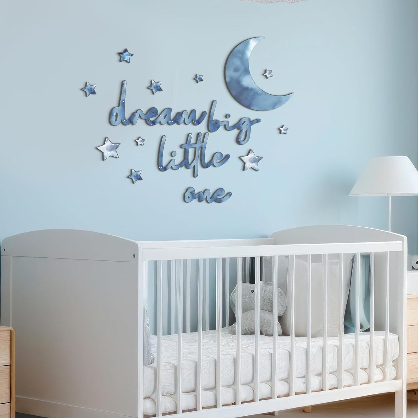 Moon and Stars Nursery Decor Dream Big Little One Wall Decor Boho Neutral / Blue / Set of 15