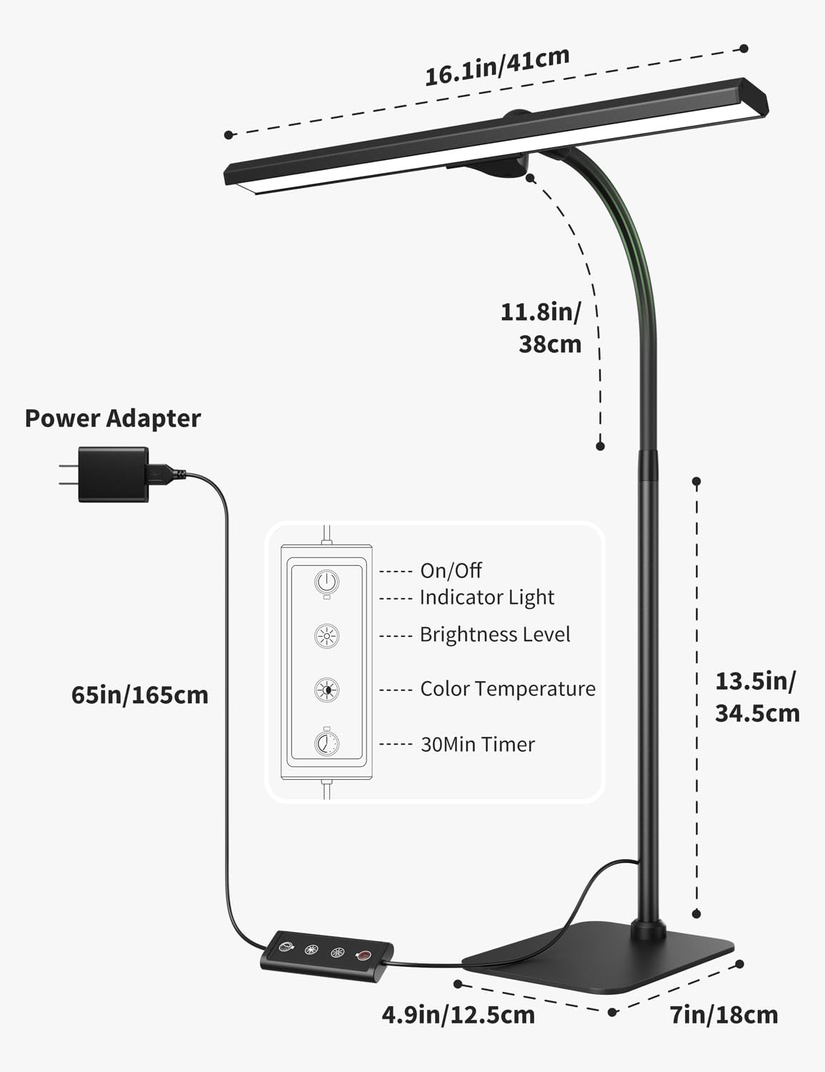 Kary LED Desk Lamp, Flexible Gooseneck Task Light with Base and Timer | 12W Tall Architect Lamp for Home Office