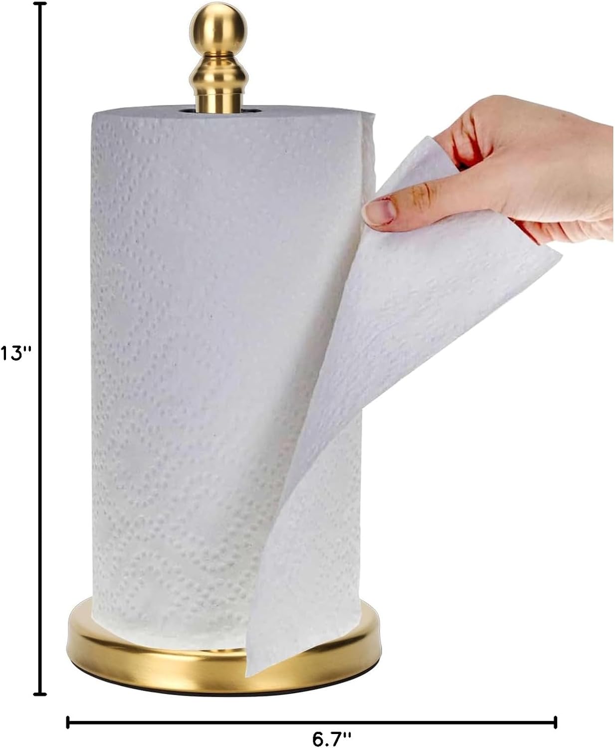Gold Paper Towel Holder Countertop, Standing Paper Towel Roll Holder for Kitchen Bathroom, with Weighted Base for