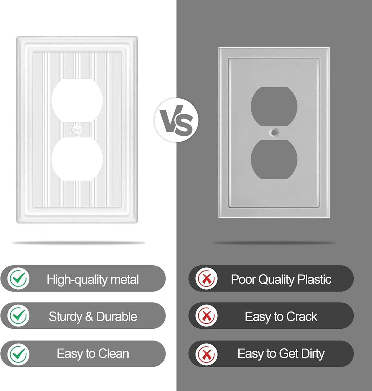 Metal 1 Gang Wall Plate Cover Duplex Outlet Cover Off White 6 Pack | Decorative Switch Plates Outlet Cover, Light
