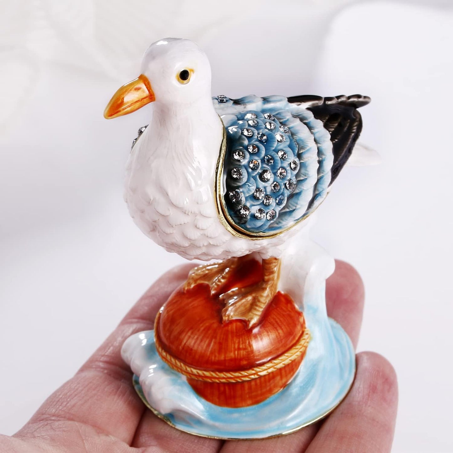 Unique Figurine / Hinged Jewelry Organizer for Ring Earrings / White Seagull