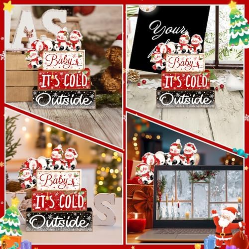 Britimes Tiered Tray Decor Set, 4 Pack, Wooden Table Sign, Snowman