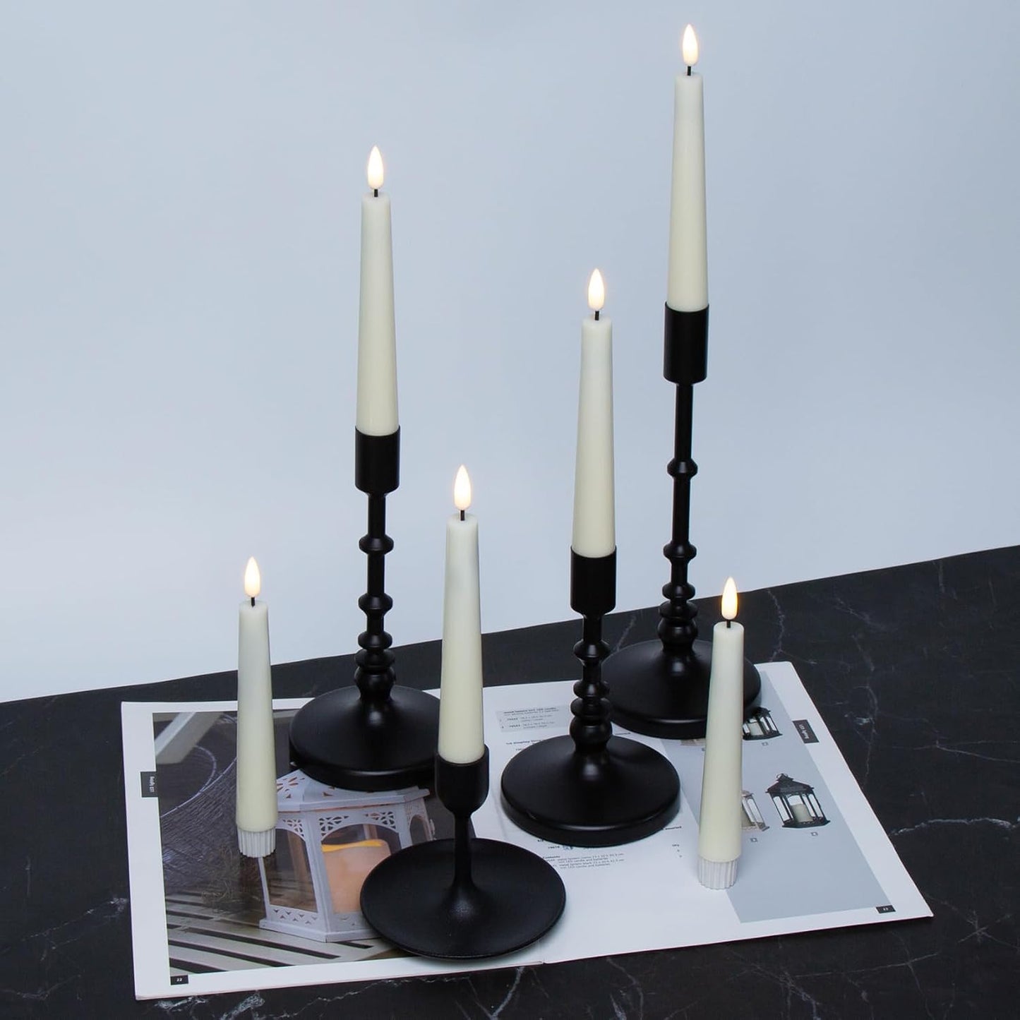 Short Ivory Flameless Taper Candles with Remote Set of 6 | Flickering LED Candlesticks, Real Wax Coating, 2 AAA Battery