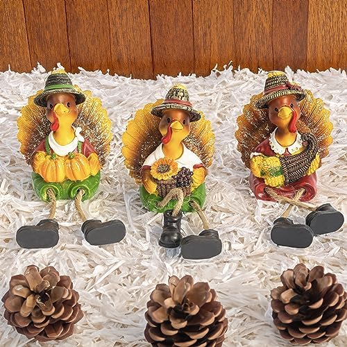 NEROSUN Thanksgiving Tabletop Decor, 3 Pack Resin Turkey Figurines Fall Decor for Autumn Indoor Home Desk Shelf Decorations