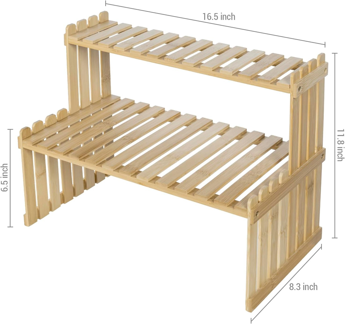 MyGift Bamboo Desktop Plant Stand, 2 Tier Slatted Shelf Organizer Rack | Natural bamboo stand adds two tiers for