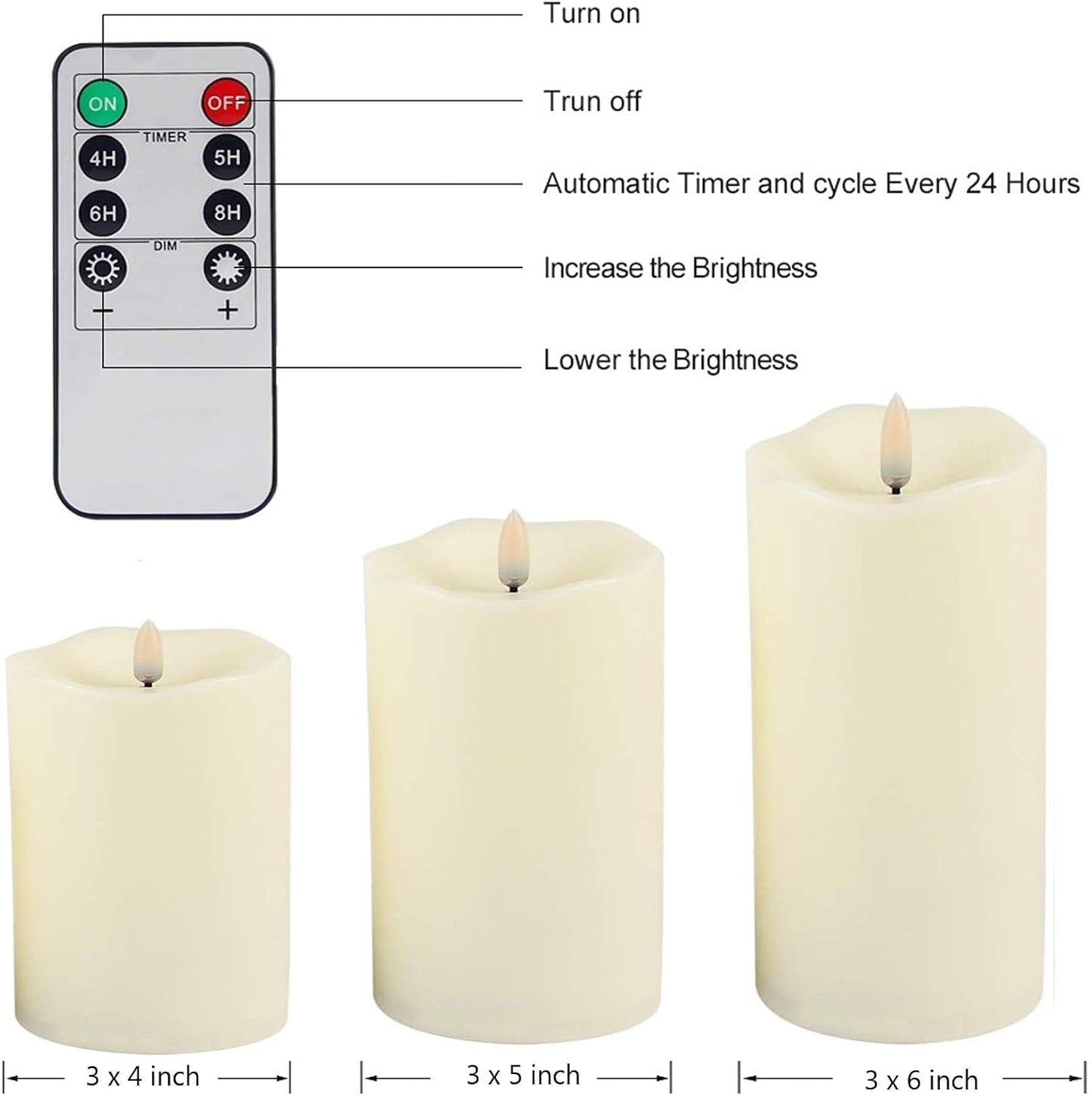 ANGELLOONG Flickering Flameless Candles with Remote, Fake Candles Set of 3 | Realistic Battery Operated Candles, LED