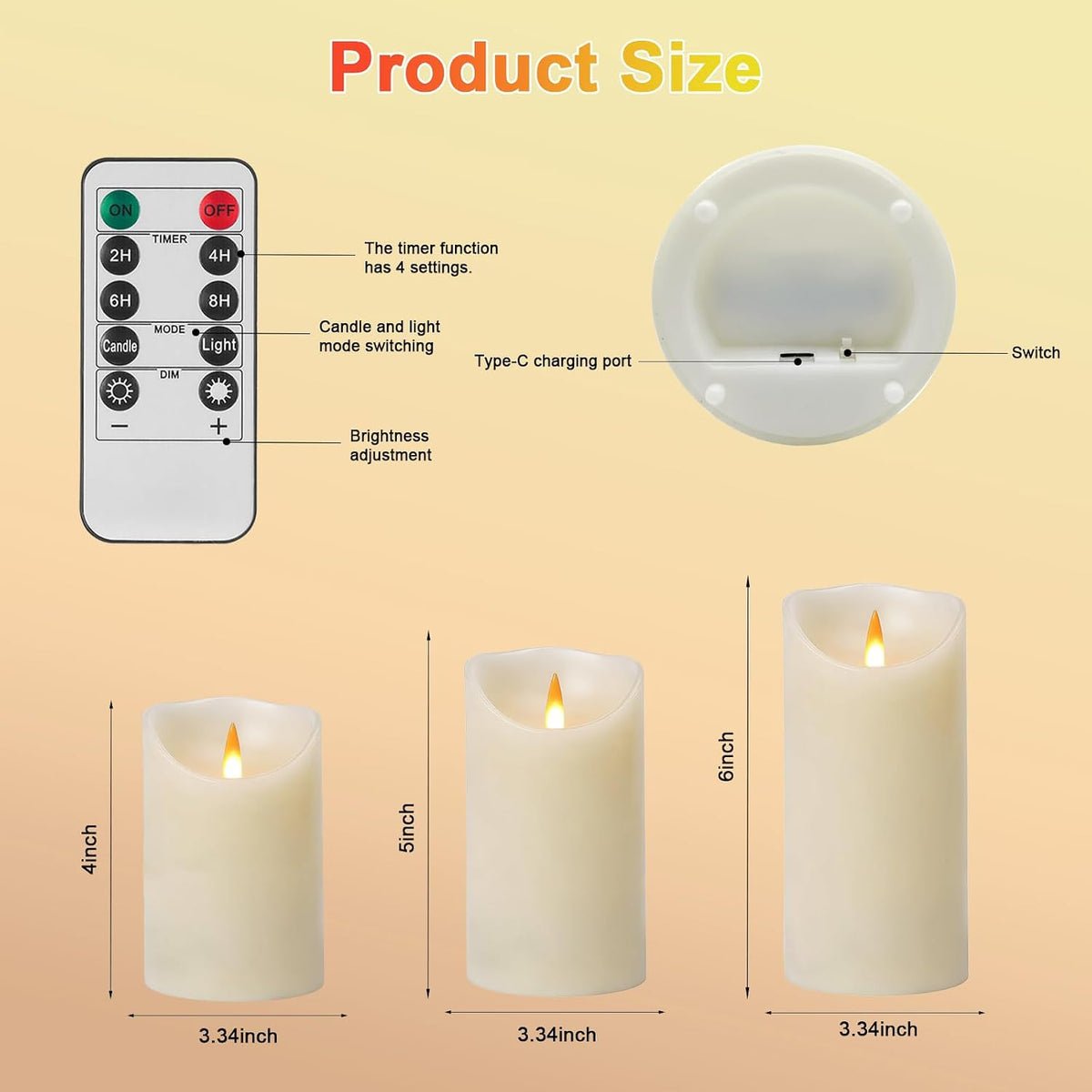 Autbye Rechargeable Flameless Candle, Realistic 3D Flickering Warm Flame, LED Candle with Remote Control & Timer for