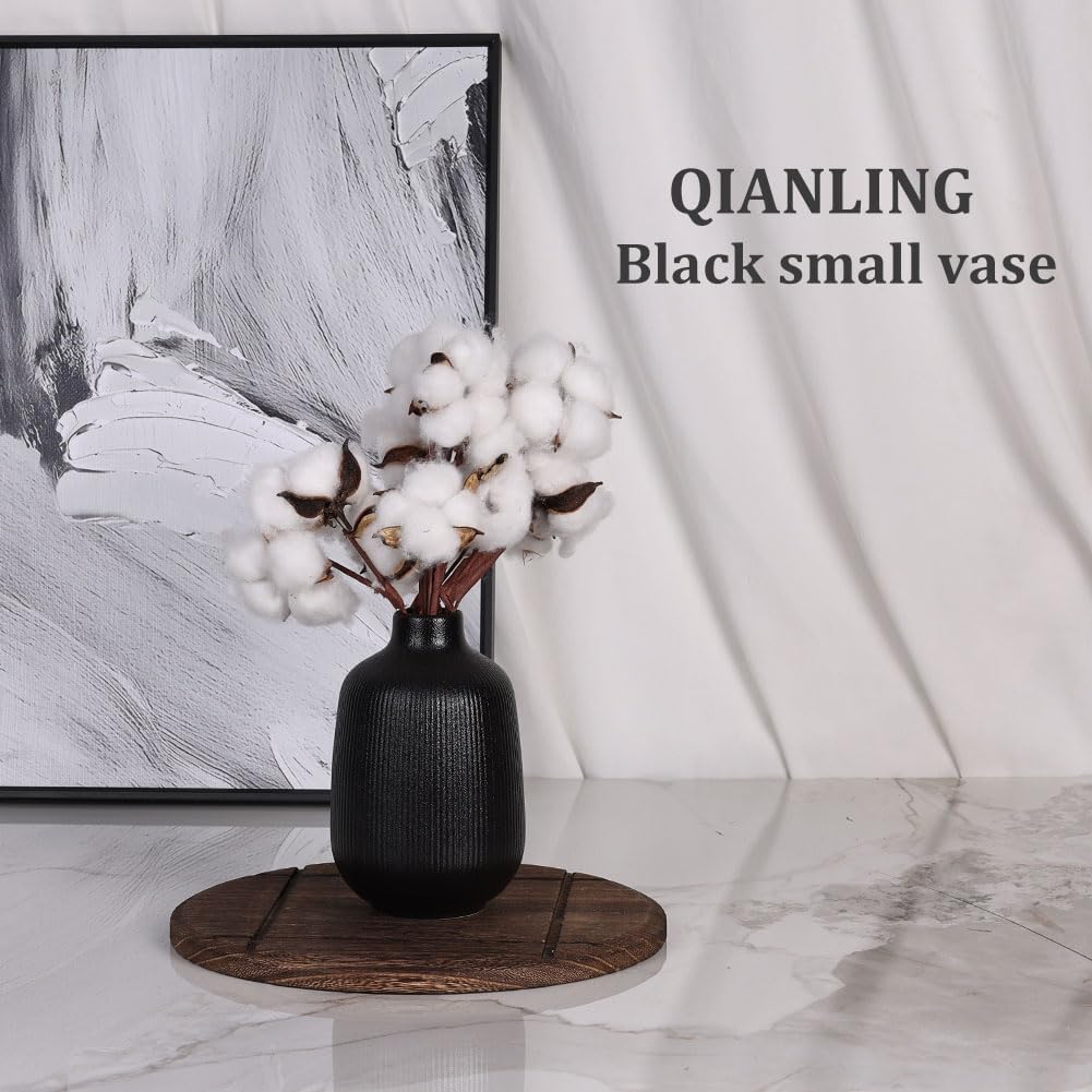Ceramic Vase / Modern Ribbed Vases / Black / Set of 3
