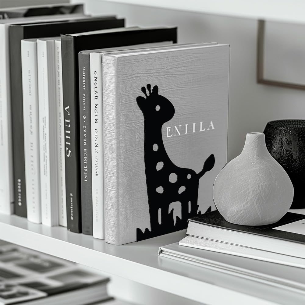 Metal Bookends / Modern Decorative Heavy Duty Study Book Support Stoppers / Giraffe