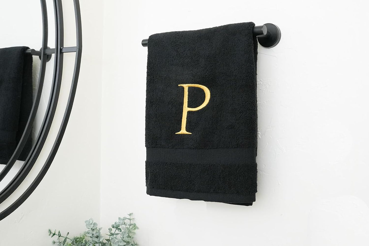 Black with Gold Monogrammed Hand Towels for Bathroom - Set of 2 Letter N | Luxury Hotel Quality Initial Towels For